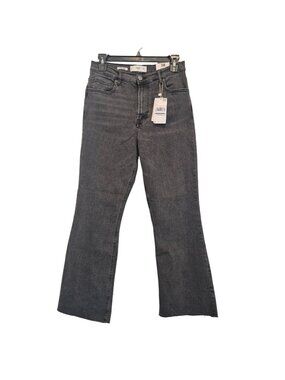 MNG Mango Jeans High Waist Cropped Flare Black Gray Womens 38 New Raw Hem
